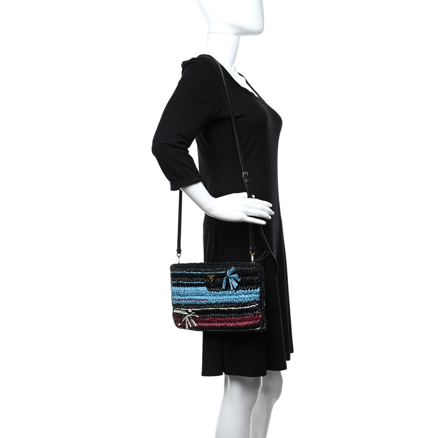 Raffia Woven Crossbody Black
