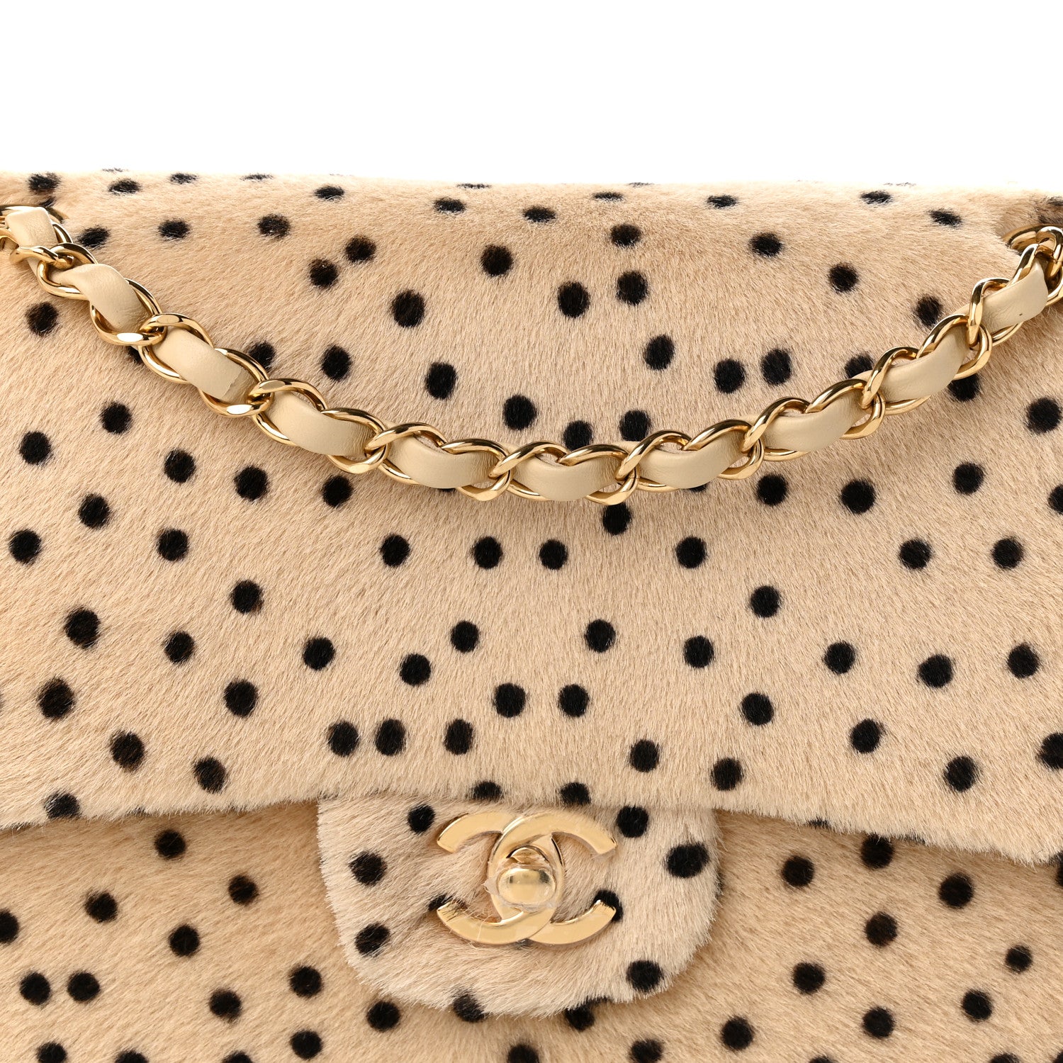 Chanel Pony Hair Cheetah Printed Creative Fabrics Flap Light Beige Black 7 of 10