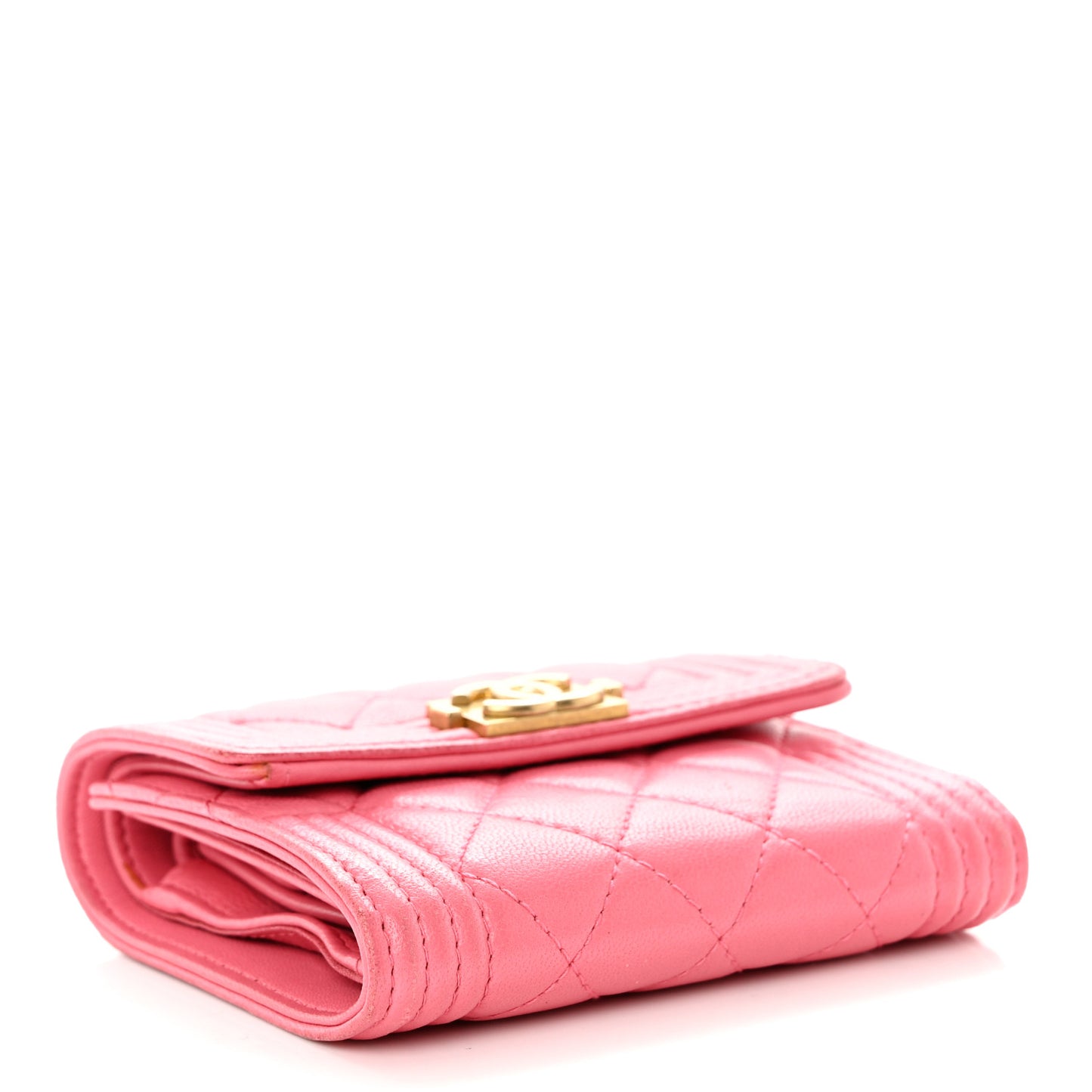 Lambskin Quilted Compact Boy Wallet Pink