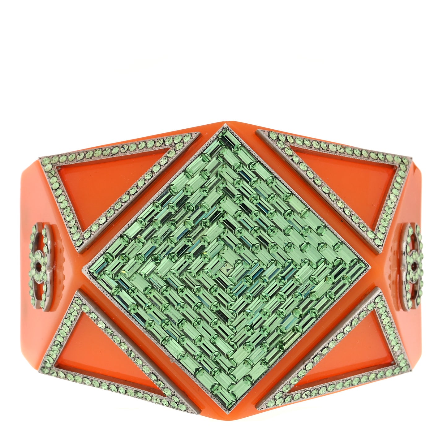 Resin Crystal CC Cuff Bracelet Orange Green