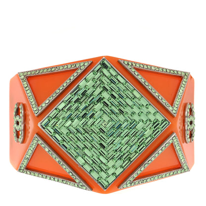 Chanel Resin Crystal CC Cuff Bracelet Orange Green 1 of 4
