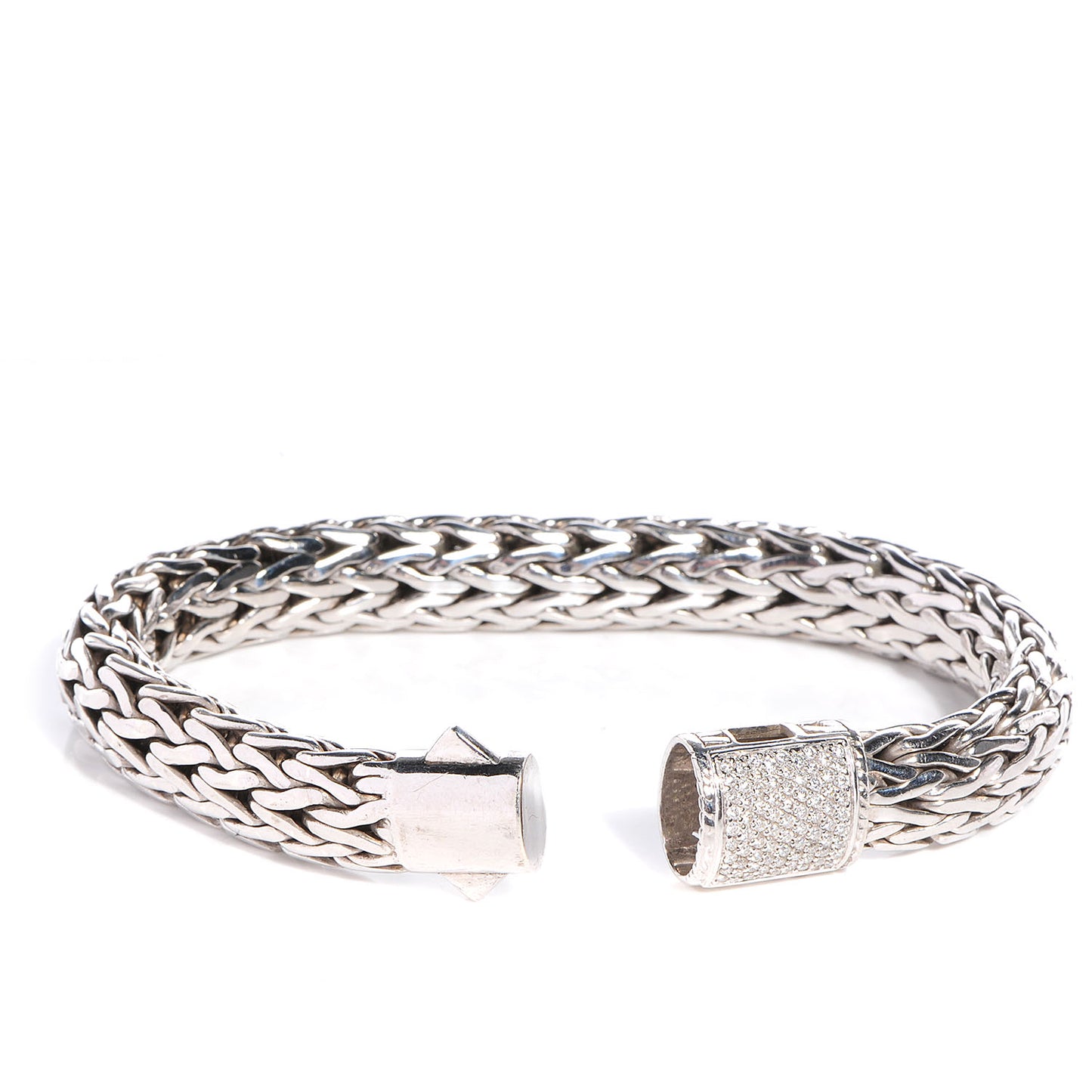 JOHN HARDY Sterling Silver Pave Diamonds Classic Chain Clasp Bracelet Medium