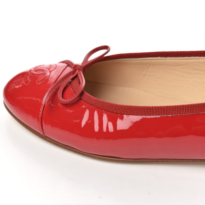 Chanel Patent CC Cap Toe Ballerina Flats 37.5 Red 17 of 17