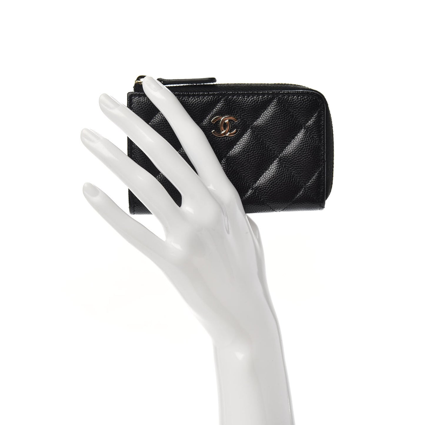 Caviar Quilted Zipped Key Holder Case Black