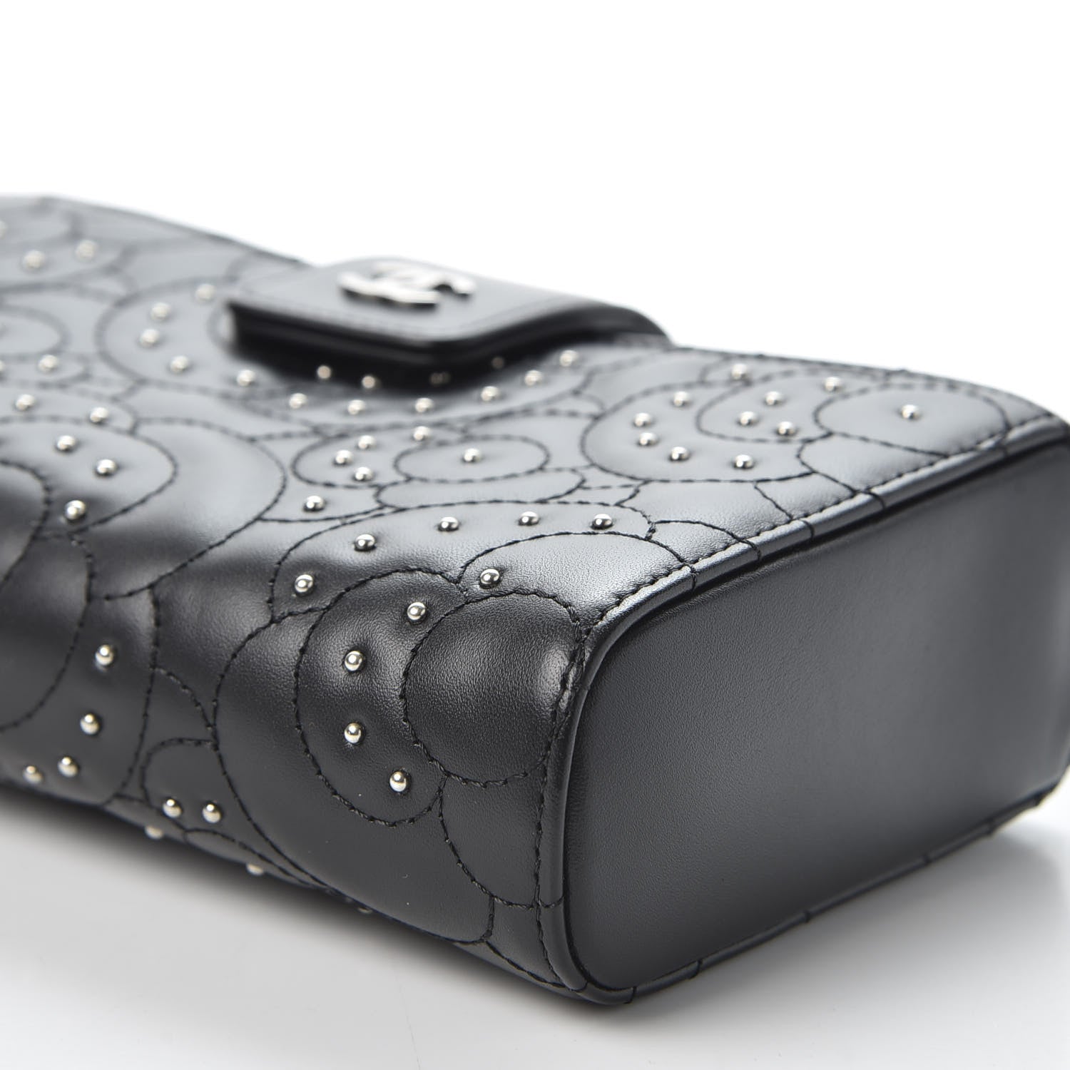 Chanel Lambskin Camellia Studded Clutch With Chain Black 6 of 11