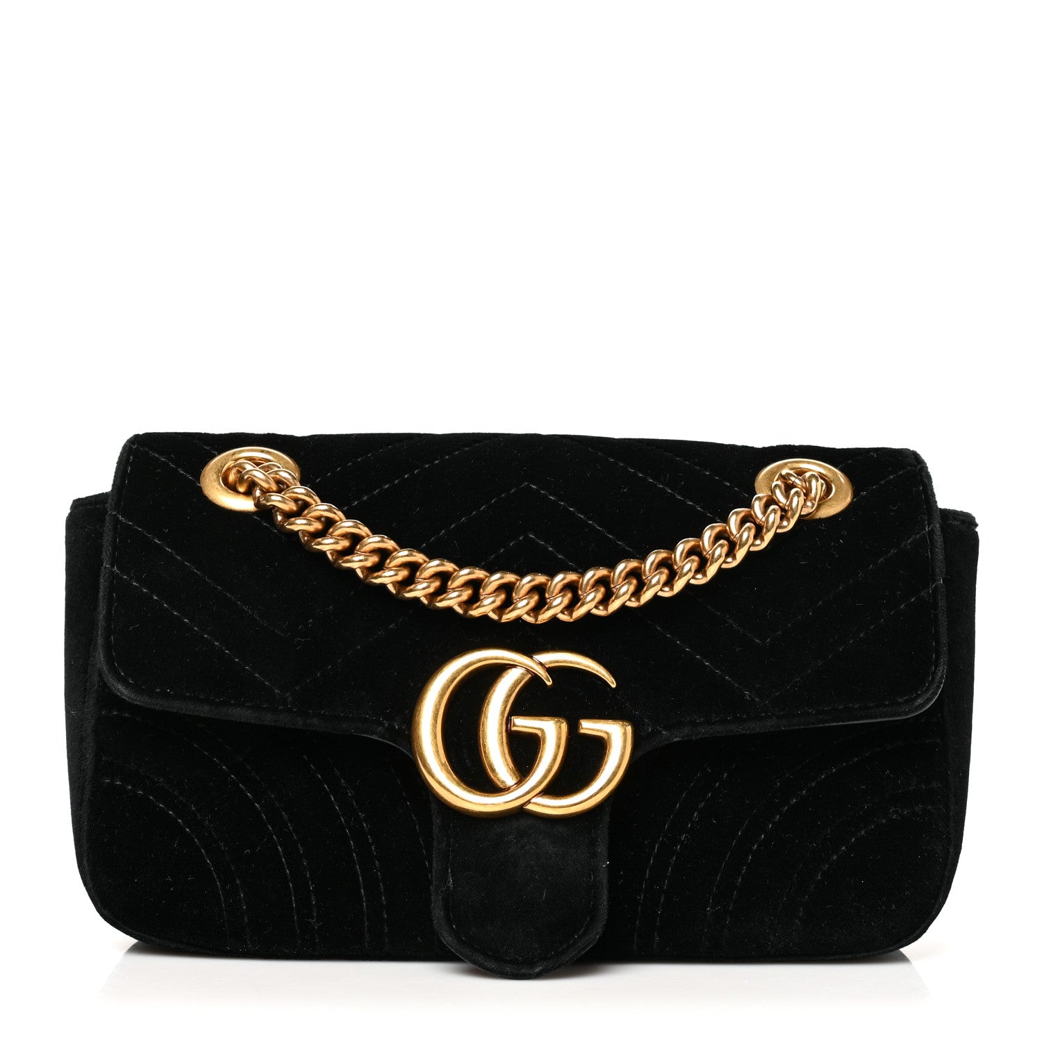Gucci Velvet Matelasse Mini GG Marmont Shoulder Bag Black 1 of 11