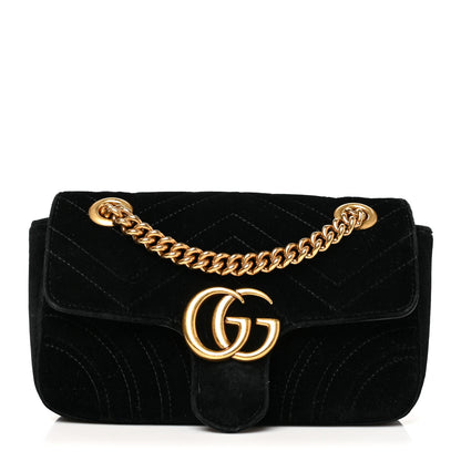 Gucci Velvet Matelasse Mini GG Marmont Shoulder Bag Black 1 of 11