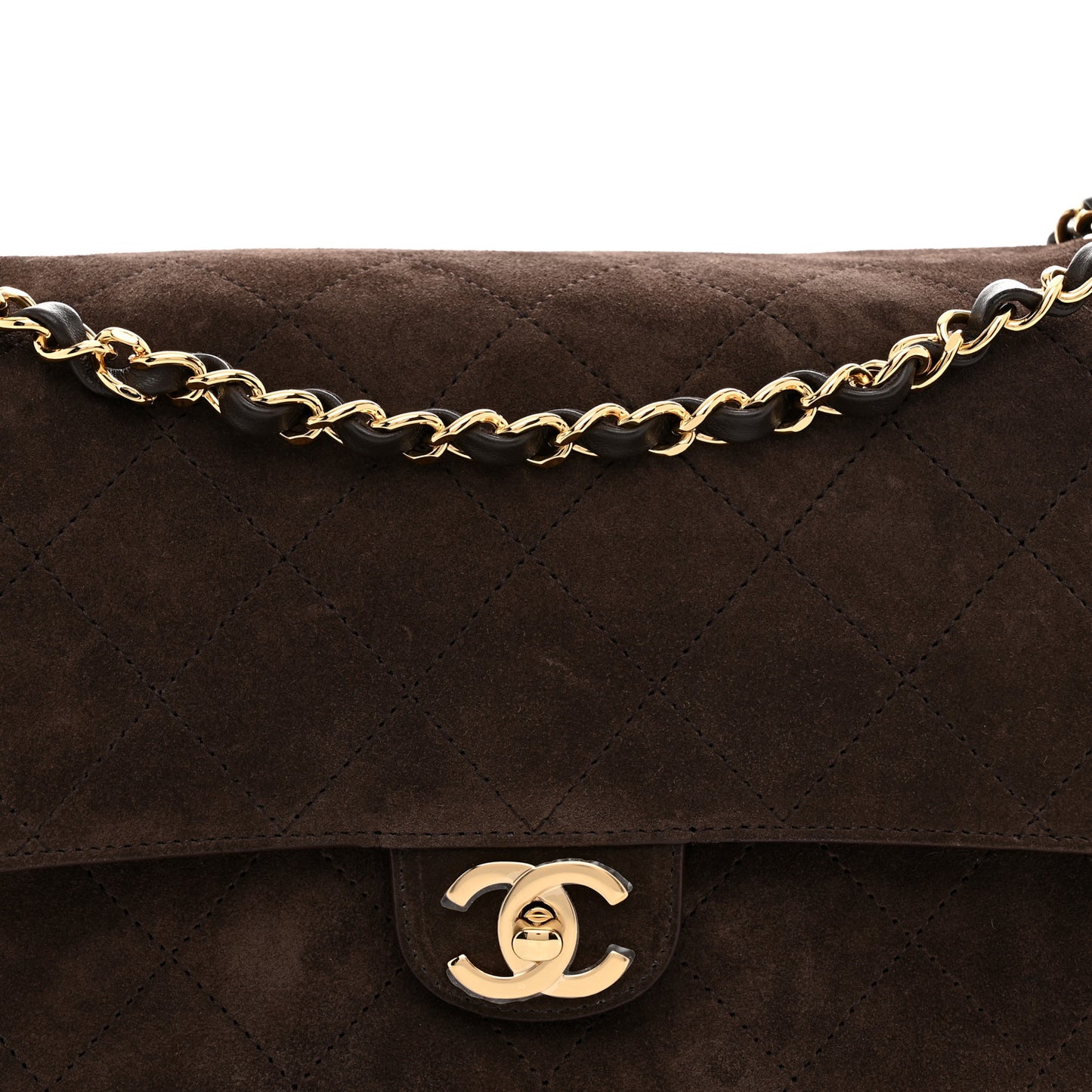 Suede Calfskin Small Souplissimo Maxi Flap Dark Brown