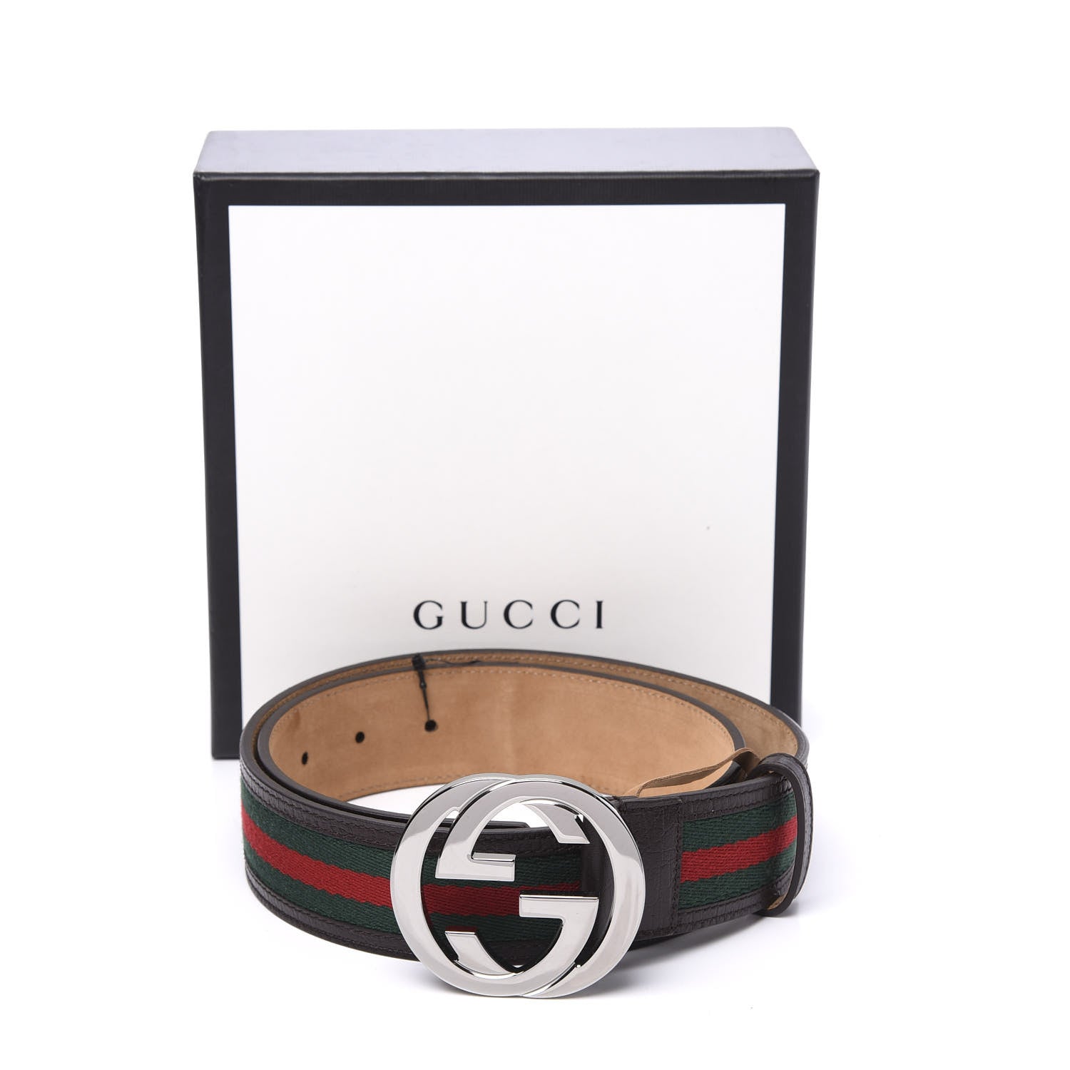 Gucci Calfskin Web Interlocking G Belt 80 32 Dark Brown 7 of 7