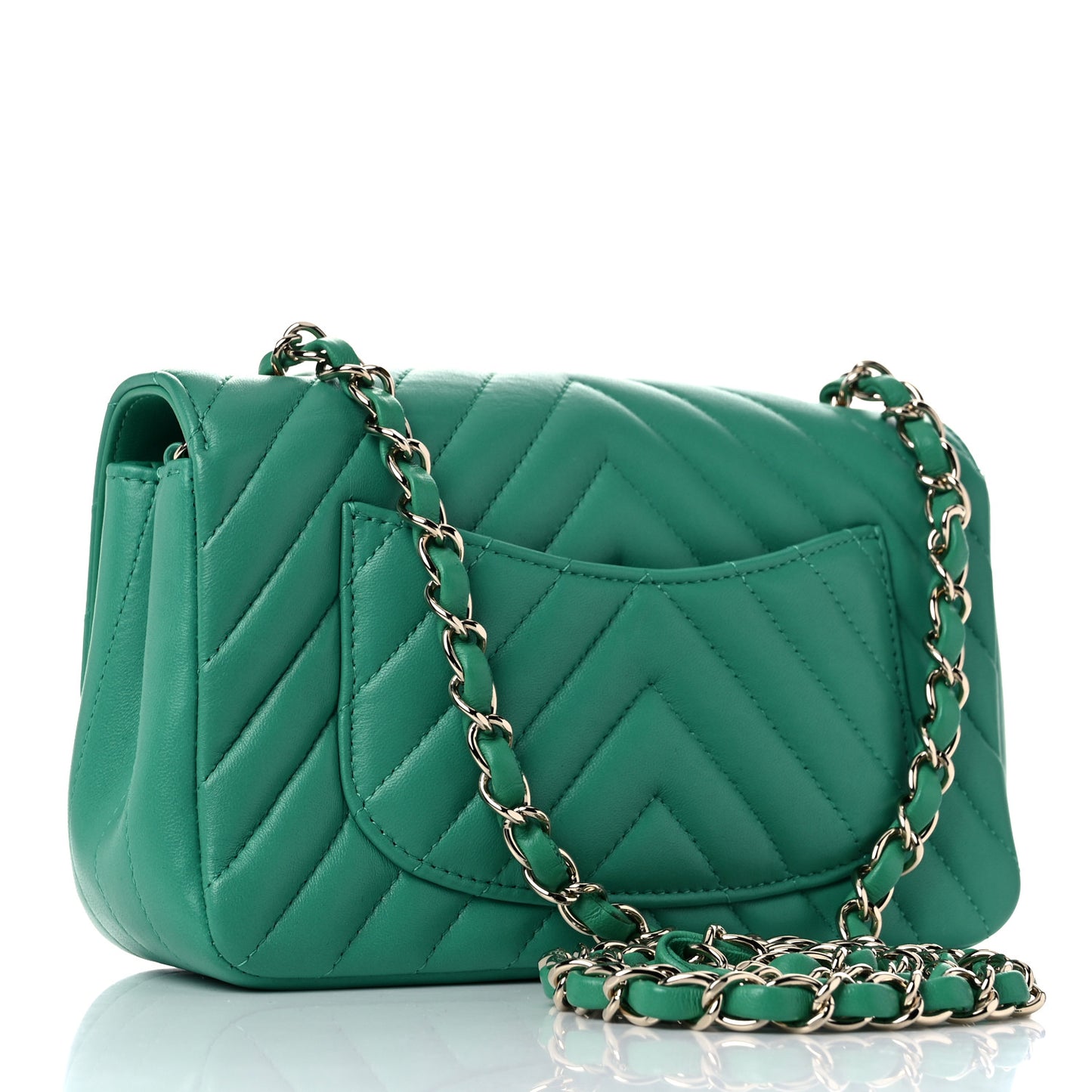 Lambskin Chevron Quilted Mini Rectangular Flap Green