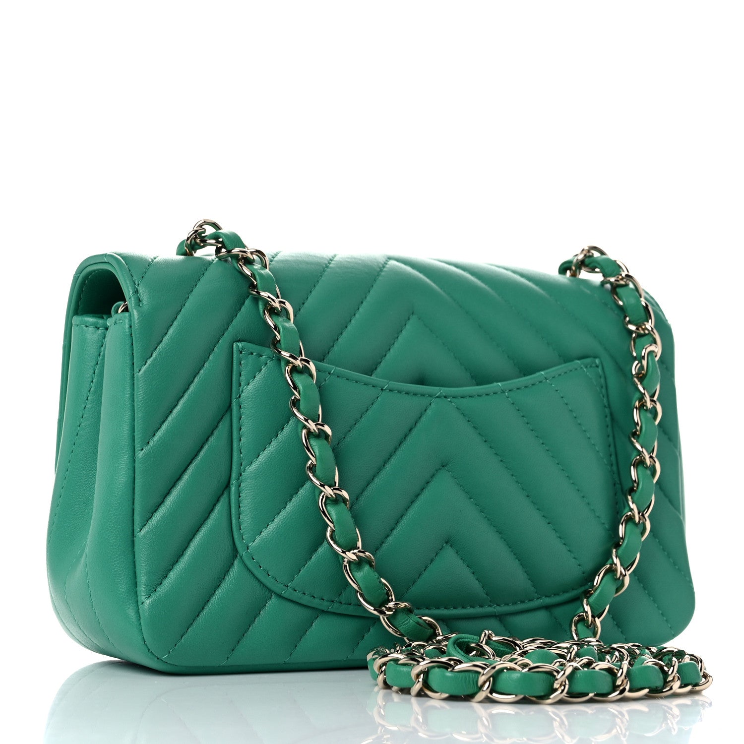 Chanel Lambskin Chevron Quilted Mini Rectangular Flap Green 3 of 10