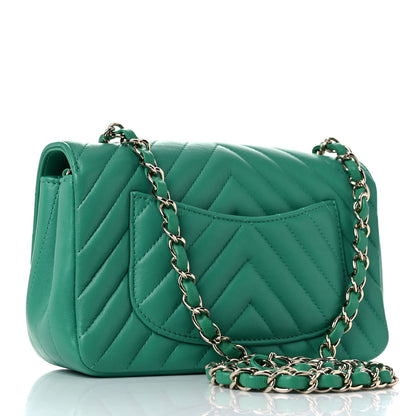 Chanel Lambskin Chevron Quilted Mini Rectangular Flap Green 3 of 10