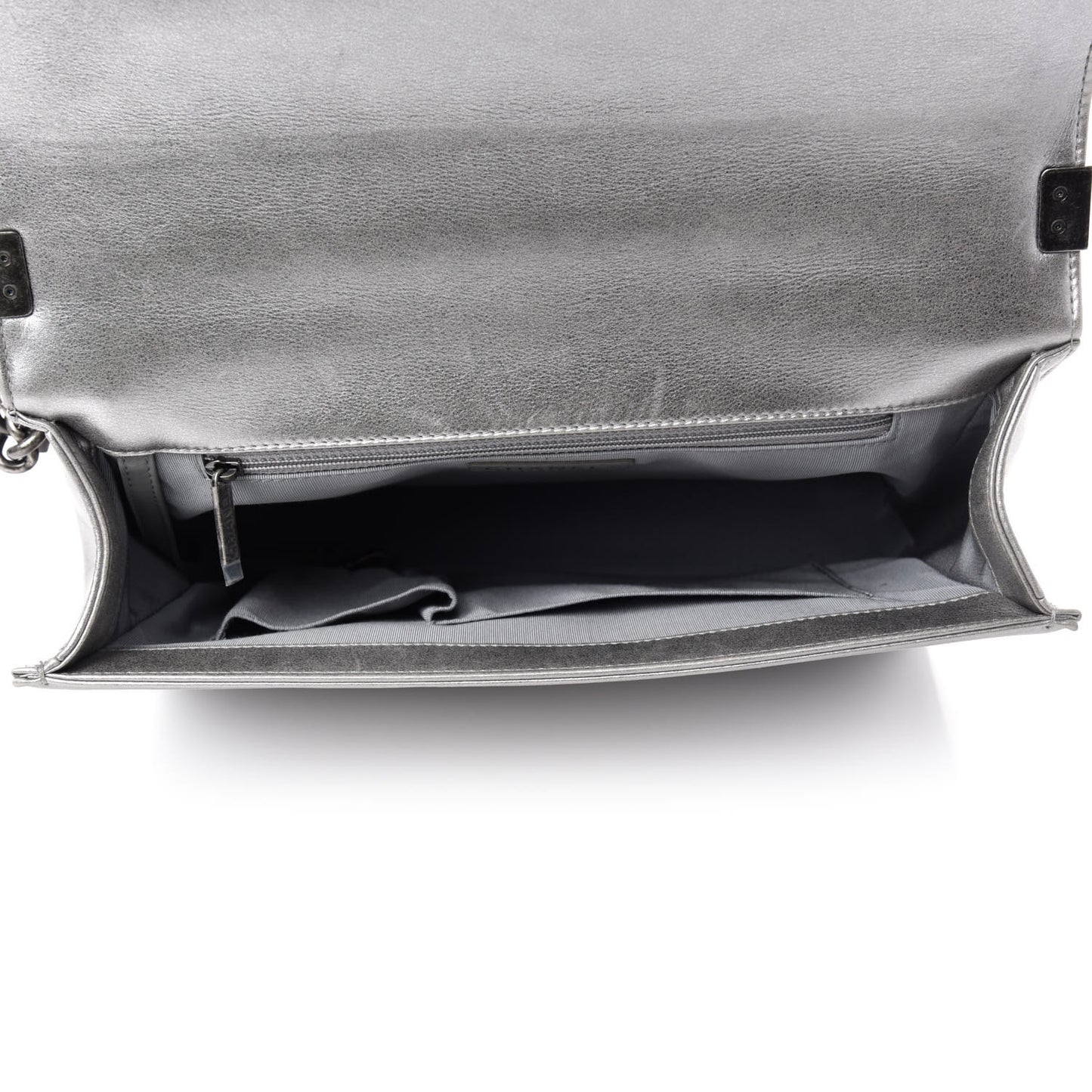 Metallic Calfskin Quilted Large Boy Flap Silver