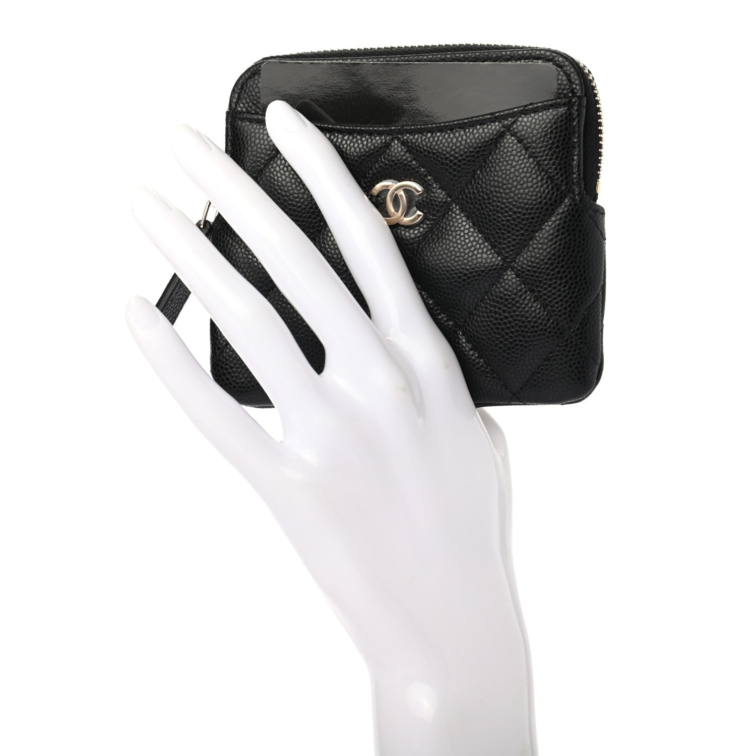 Chanel Caviar Quilted Zip Card Holder Wallet Black 2 of 7