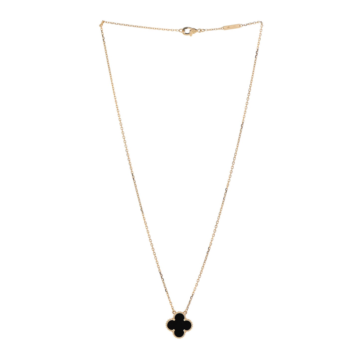 18K Yellow Gold Black Onyx Vintage Alhambra Pendant Necklace