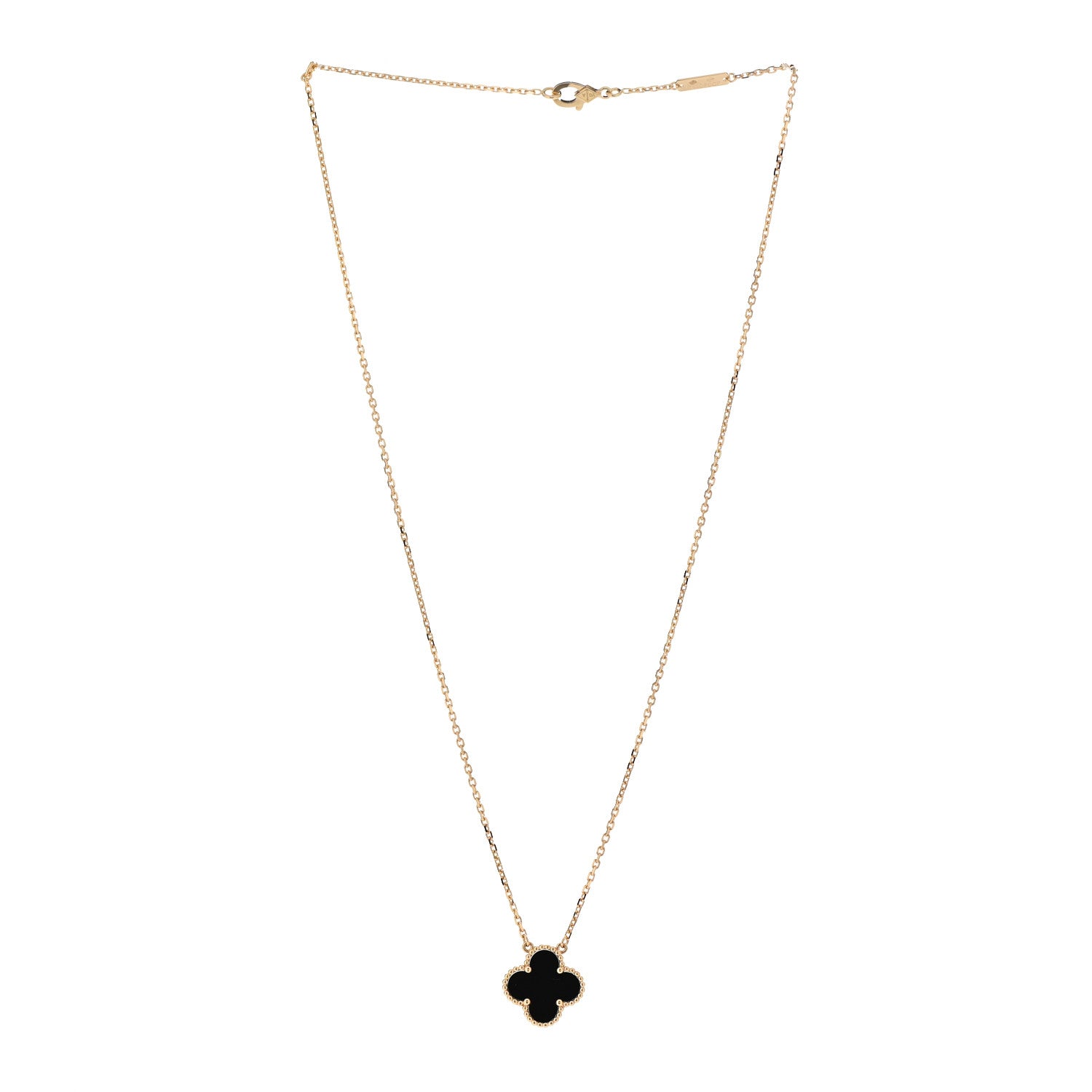 Van Cleef & Arpels 18K Yellow Gold Black Onyx Vintage Alhambra Pendant Necklace 3 of 7