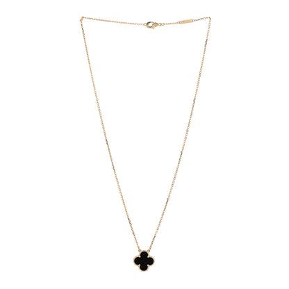 Van Cleef & Arpels 18K Yellow Gold Black Onyx Vintage Alhambra Pendant Necklace 3 of 7