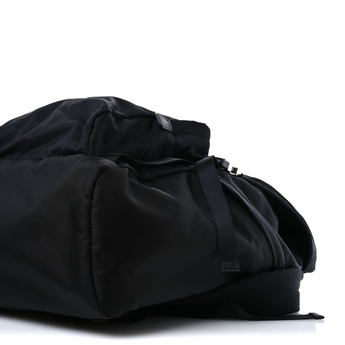 Re-Nylon Saffiano Logo Double Buckle Backpack Black