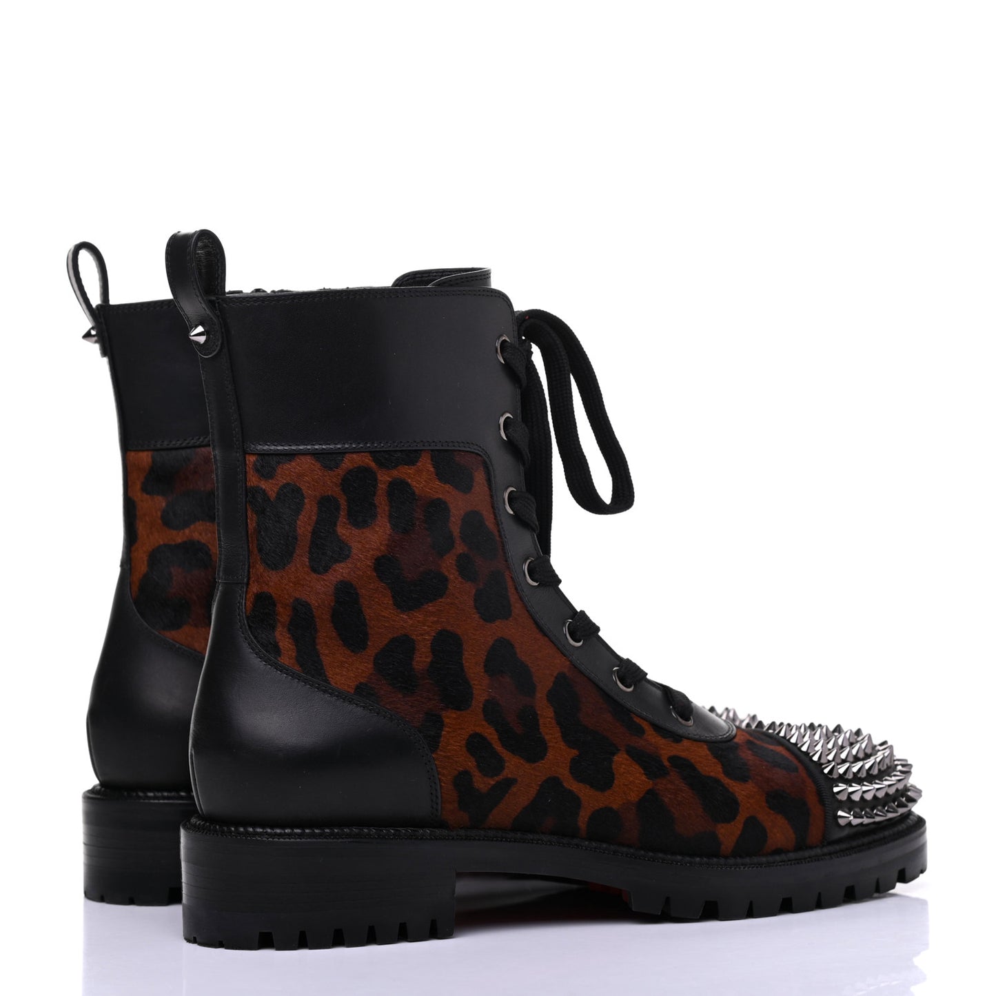 Calfskin Pony Fox Spikes TS Croc Flat Boots 38 Black Roux