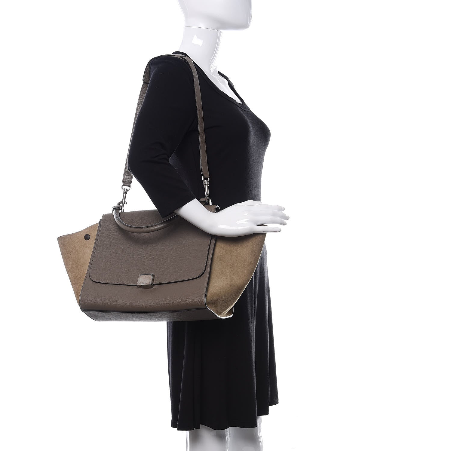 Celine Drummed Calfskin Suede Medium Trapeze Souris 3 of 10