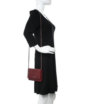 Chanel Caviar Quilted Wallet on Chain WOC Dark Red 2 of 13