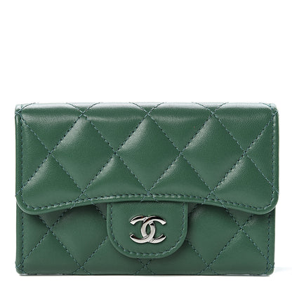 Chanel Lambskin Quilted Flap Card Holder Wallet Green 1 of 8