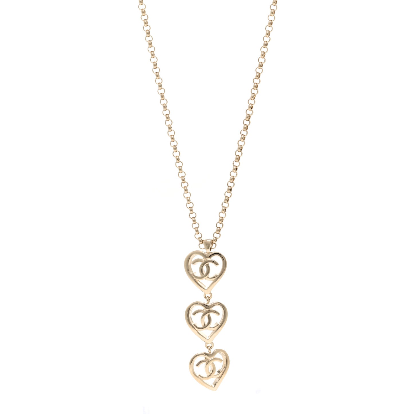 Metal CC Heart Coco In Love Drop Necklace Gold