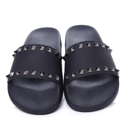 Valentino Garavani Rubber Rockstud Slide Sandals 38 Black 5 of 9