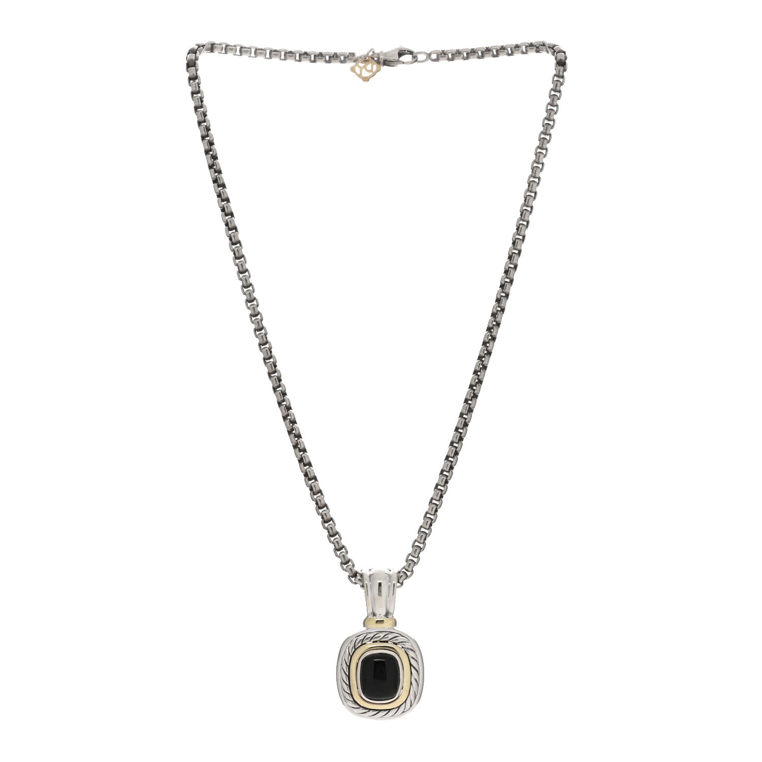 David Yurman Sterling Silver 14K Yellow Gold Black Onyx 12mm Albion Enhancer Pendant Necklace 2 of 3