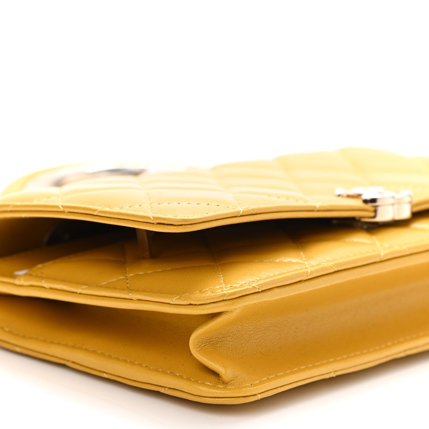 Chanel Lambskin Quilted Top Handle Wallet On Chain WOC Yellow 10 of 12