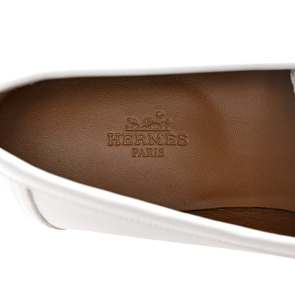 Hermes Calfskin Womens Royal Loafers 38 White 7 of 9
