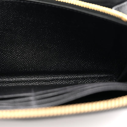 Saint Laurent Grain De Poudre Matelasse Chevron Monogram Zip Around Wallet Black 7 of 8