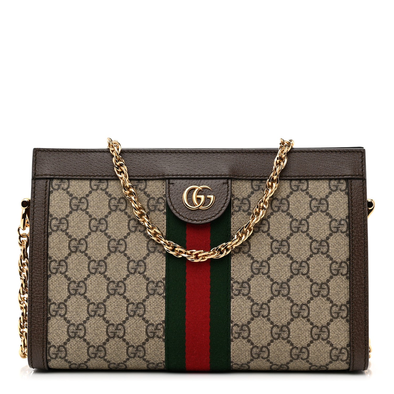 Gucci GG Supreme Monogram Web Small Ophidia Chain Shoulder Bag Brown 1 of 9