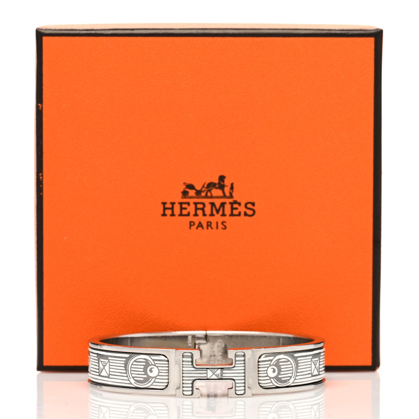 Enamel Narrow Printed Bijoux Trompe l'Oeill Clic Clac H Bracelet Platine White