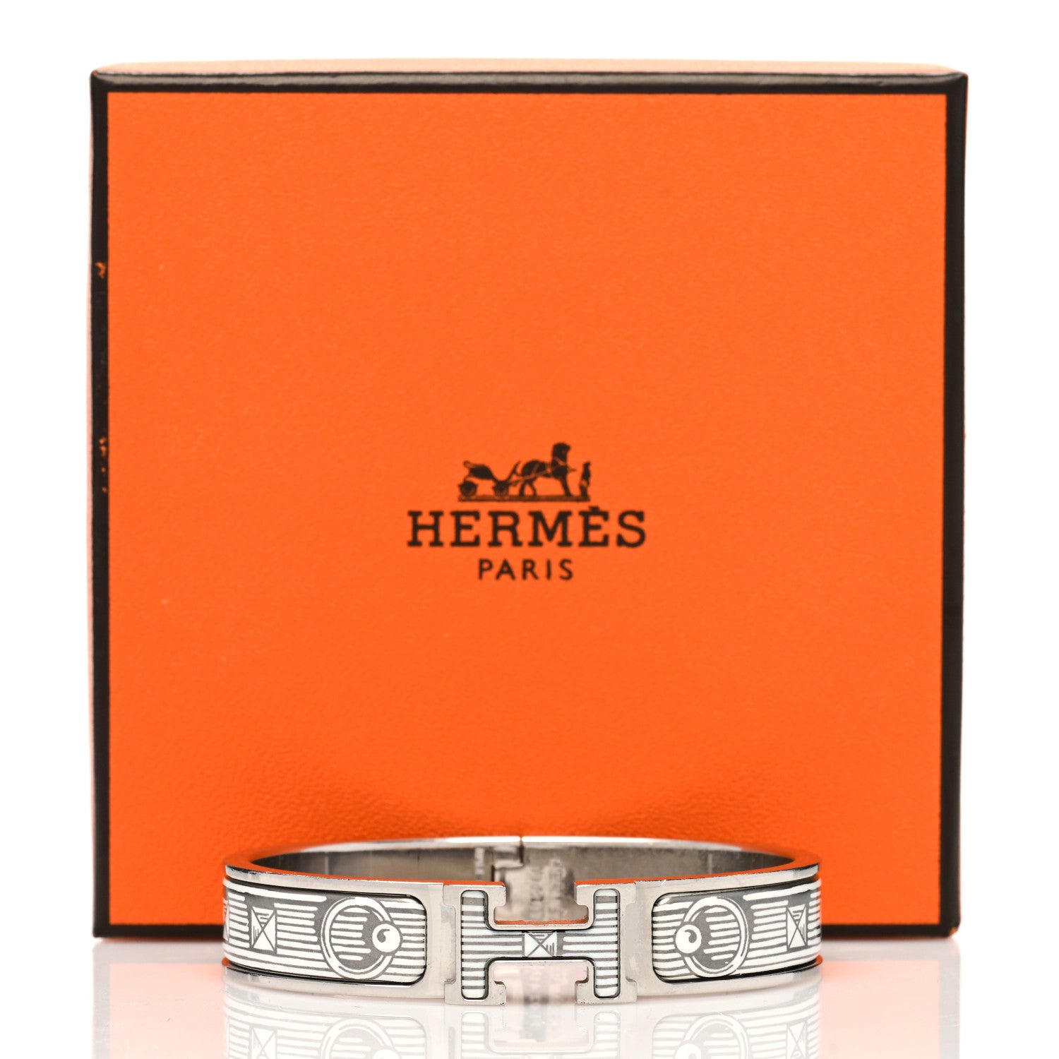 Hermes Enamel Narrow Printed Bijoux Trompe l'Oeill Clic Clac H Bracelet Platine White 5 of 5