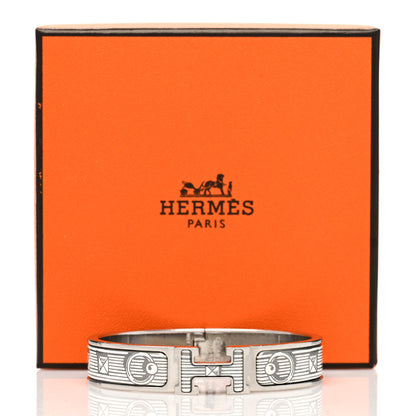 Hermes Enamel Narrow Printed Bijoux Trompe l'Oeill Clic Clac H Bracelet Platine White 5 of 5
