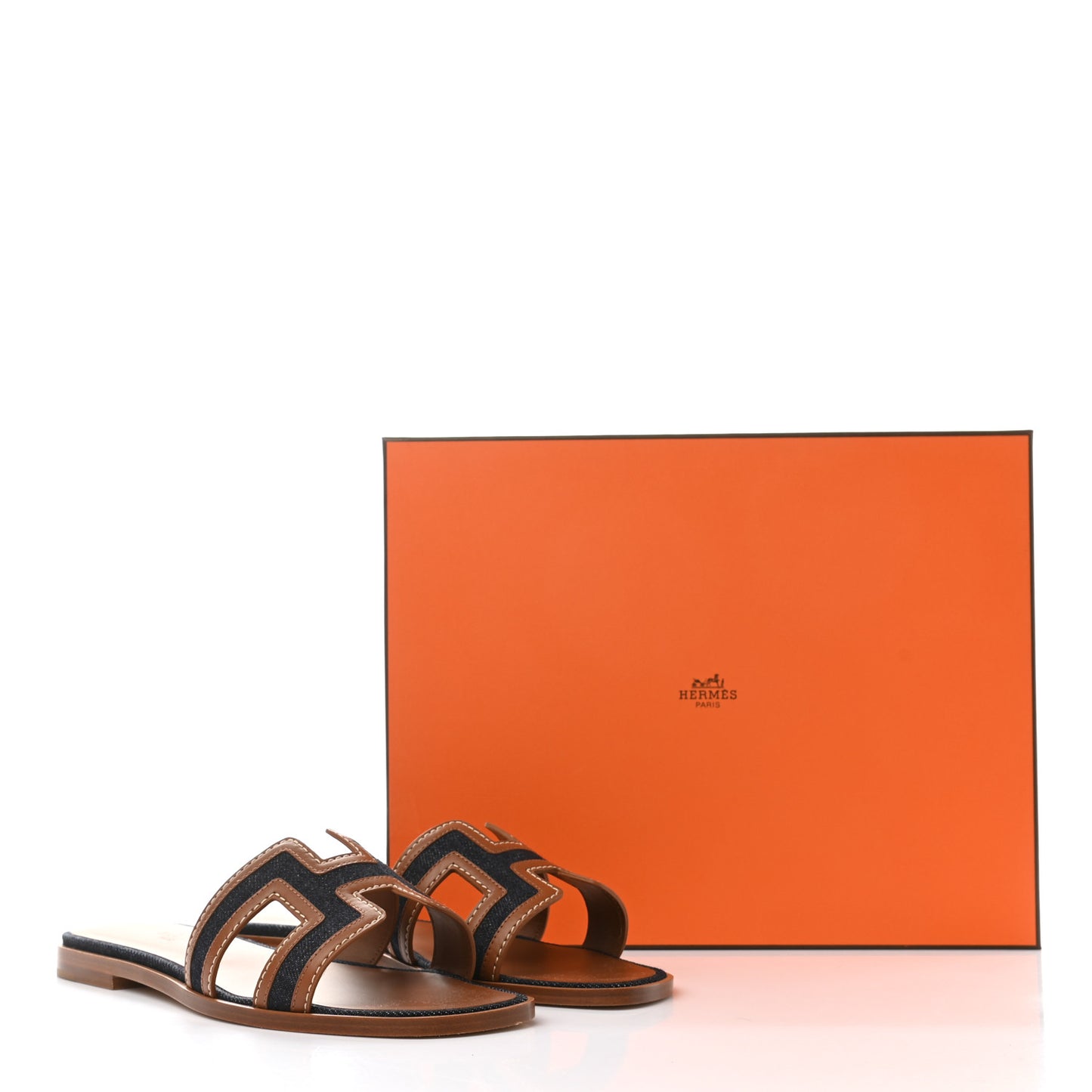 Calfskin Denim Oran Sandals 36.5 Bleu Brut Gold