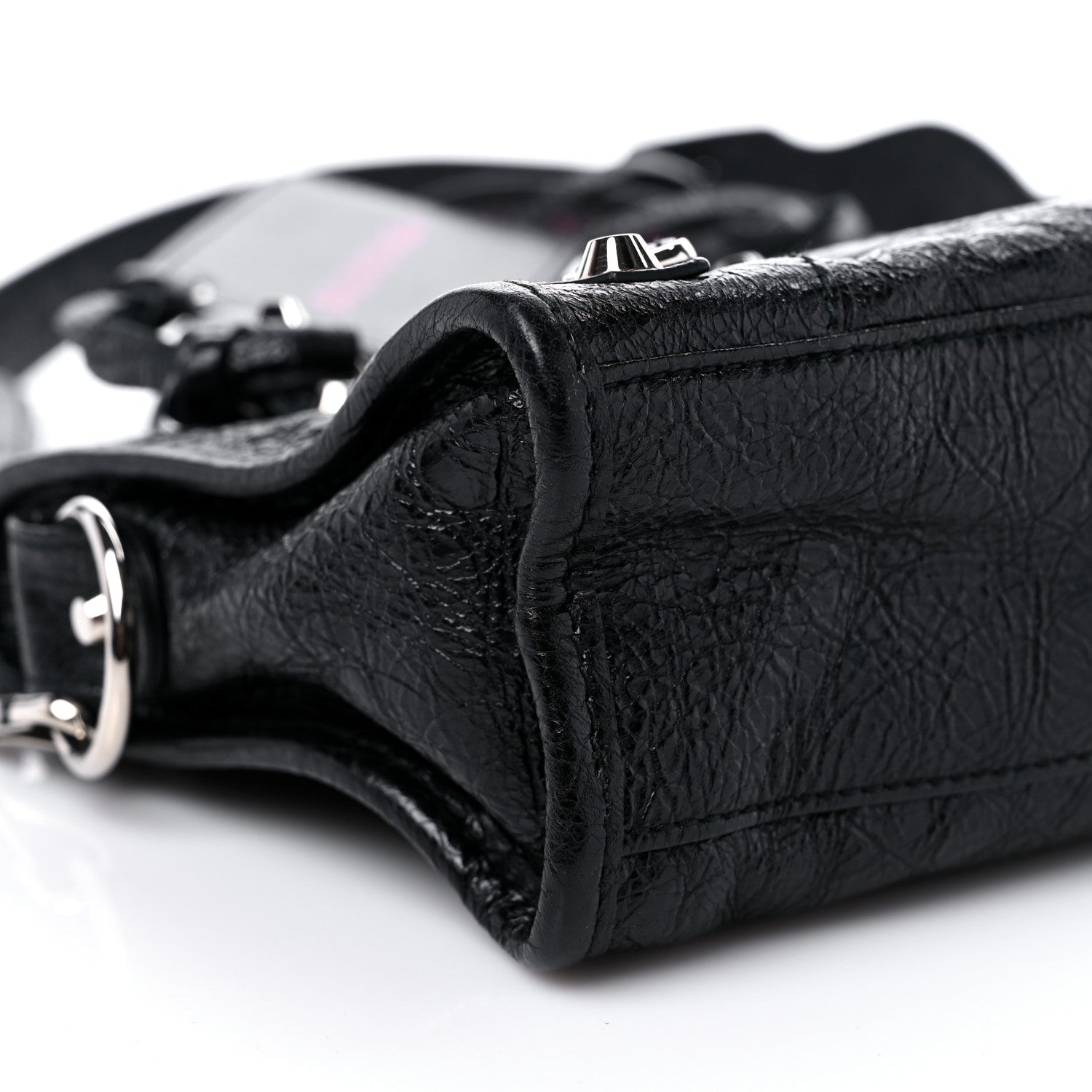 Balenciaga Agneau Classic Silver Hardware City Logo Strap Black Red 7 of 8