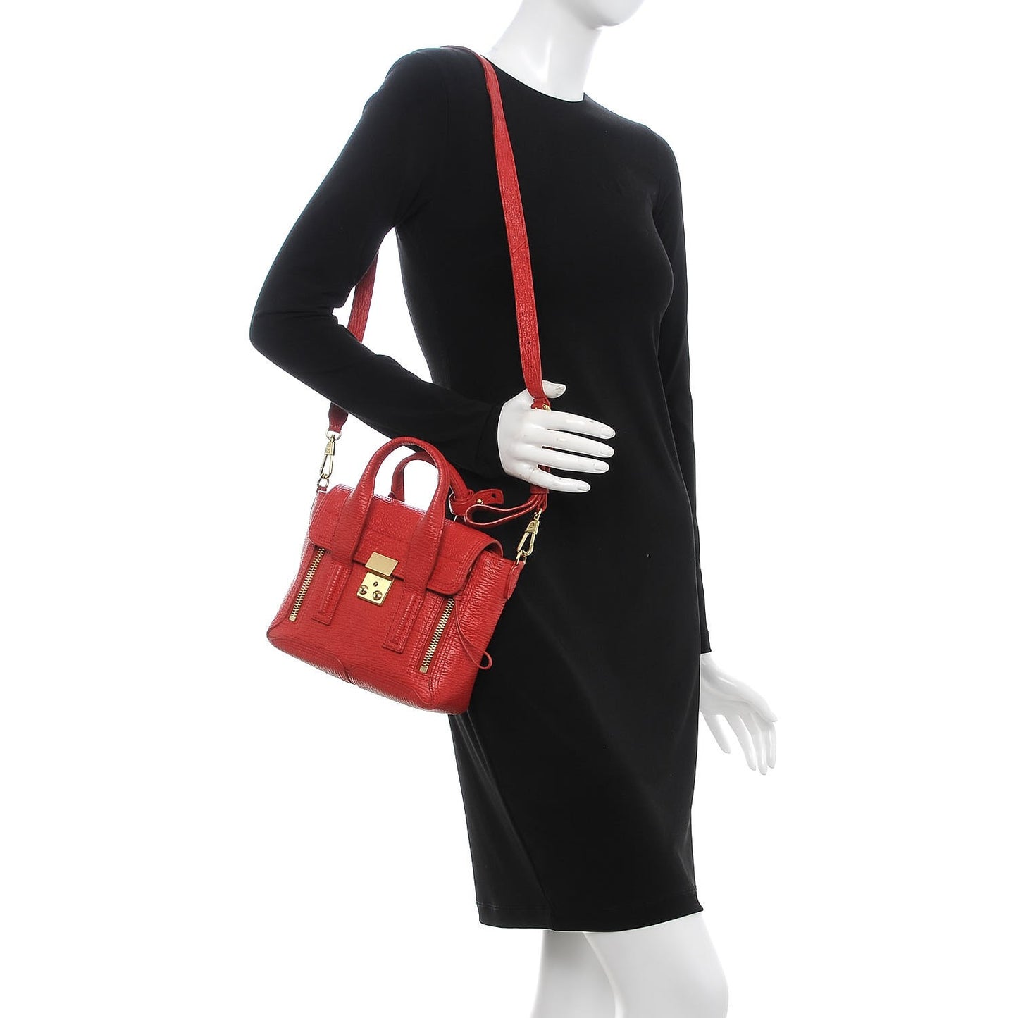 3.1 Textured Calfskin Mini Pashli Satchel Red