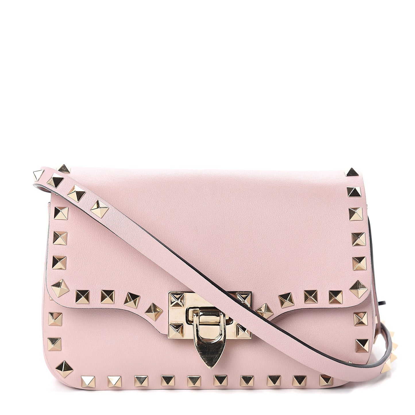 Vitello Mini Rockstud Flap Saddle Crossbody Bag Water Rose
