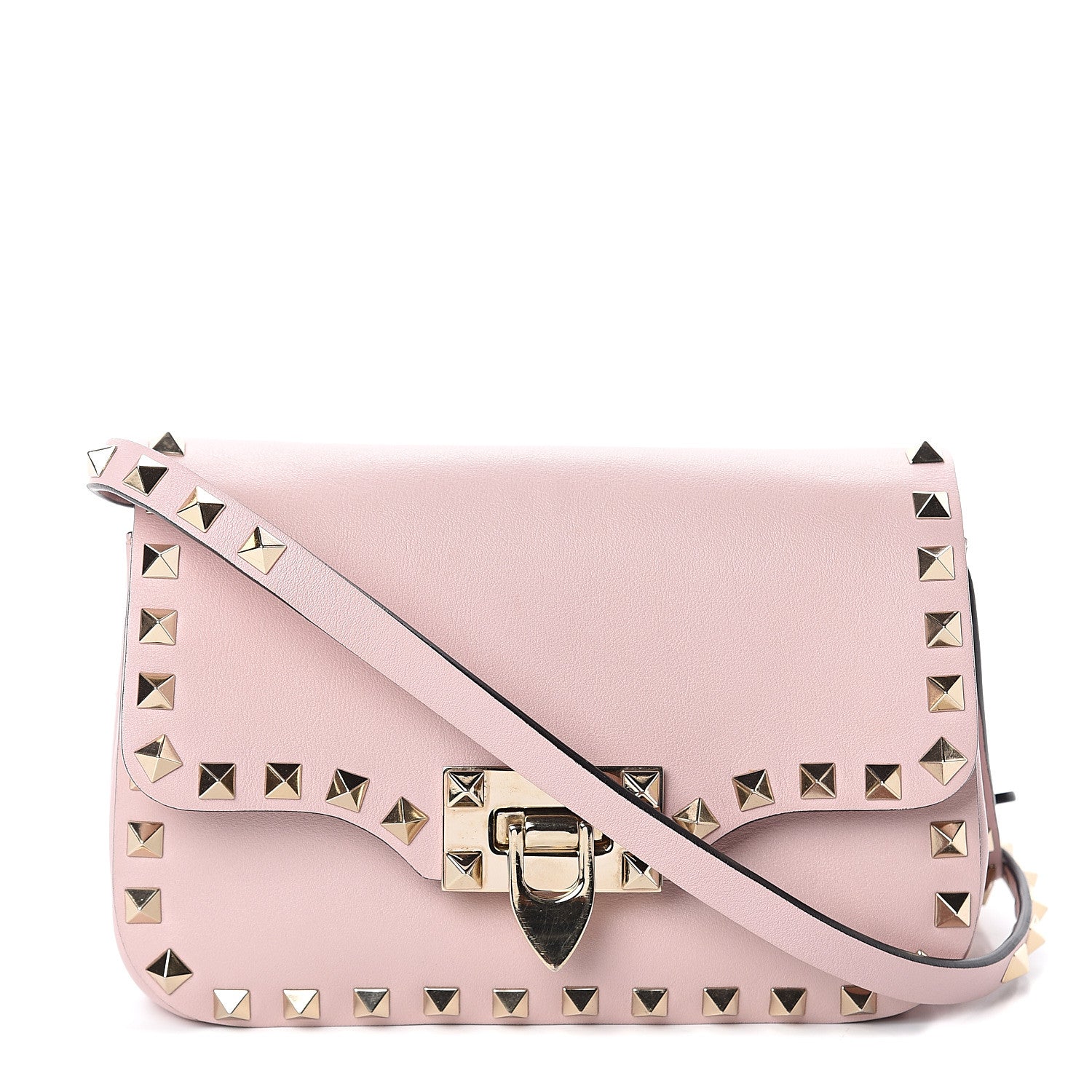 Valentino Garavani Vitello Mini Rockstud Flap Saddle Crossbody Bag Water Rose 1 of 7