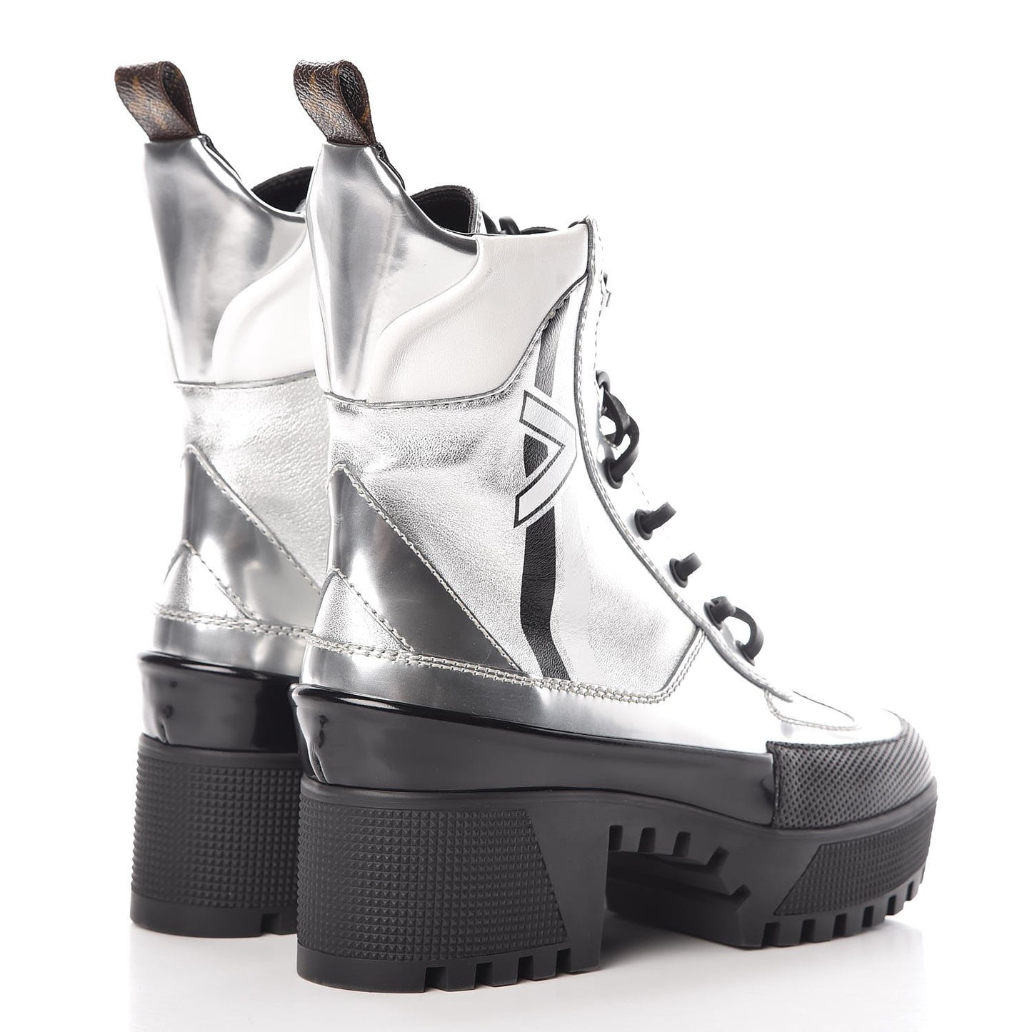 Patent Calfskin Spaceship Laureate Platform Desert Boots 36 Silver