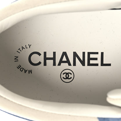 Chanel Suede Kidskin Womens CC Sneakers 39 White Blue 8 of 9