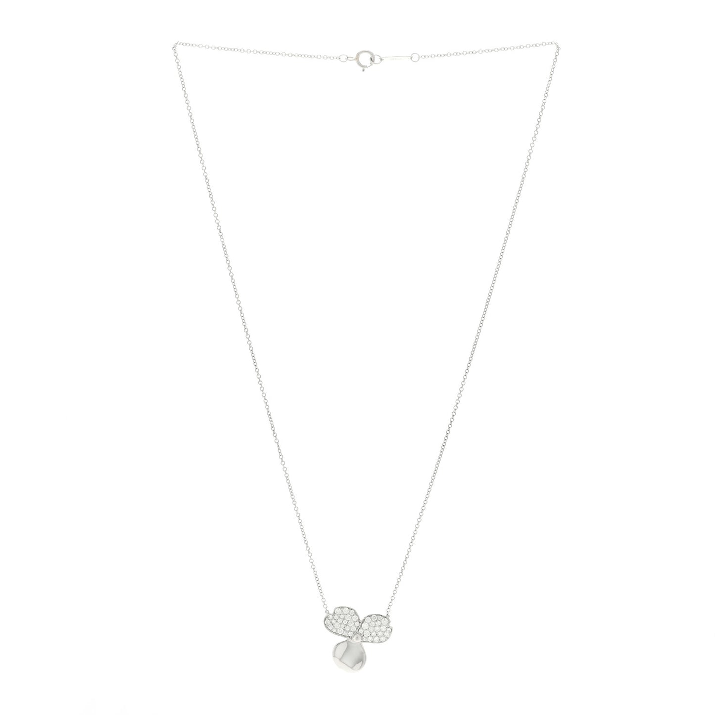 Platinum Diamond Paper Flowers Pendant Necklace