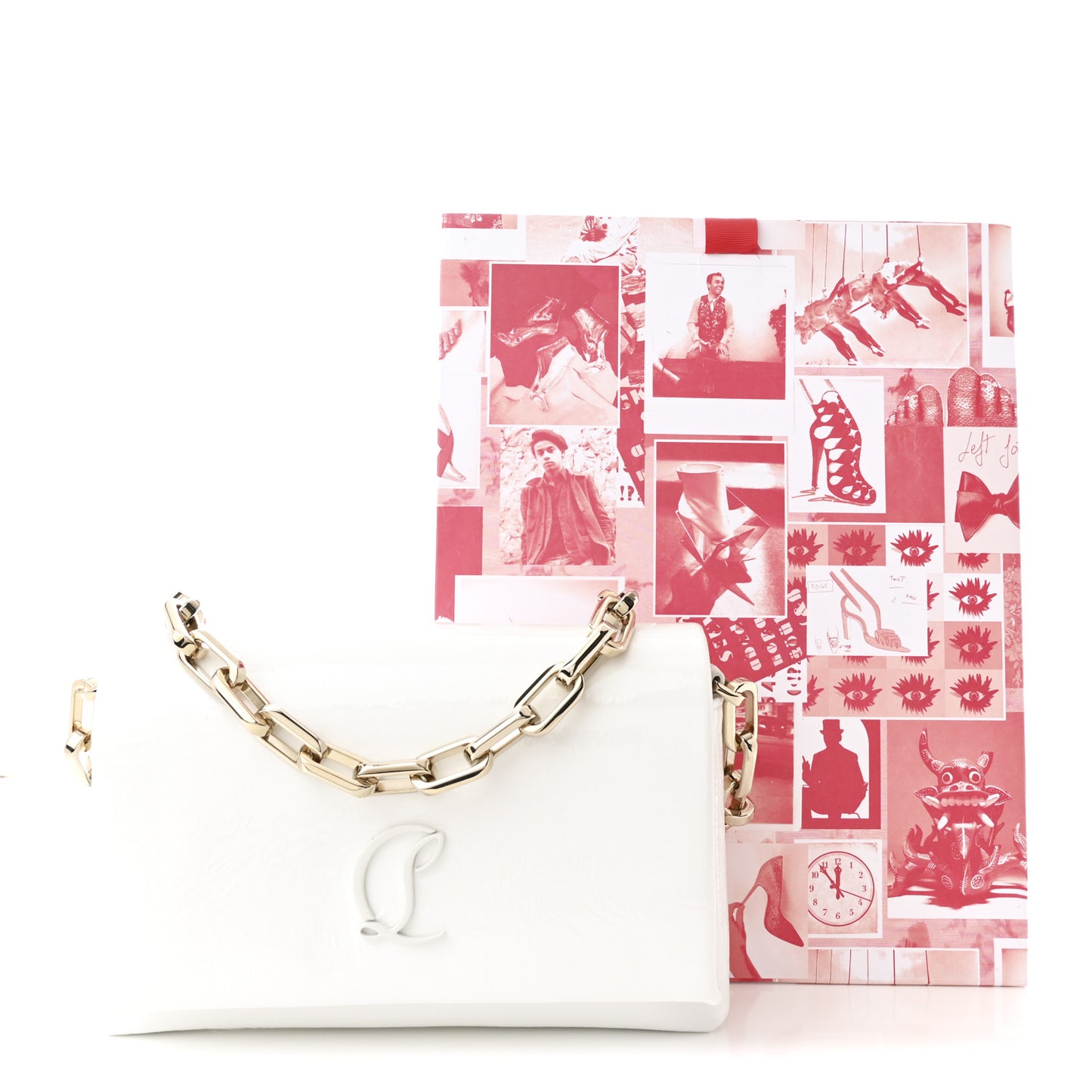 Naplak Patent Calfskin Monochrome Loubi54 Shoulder Bag White