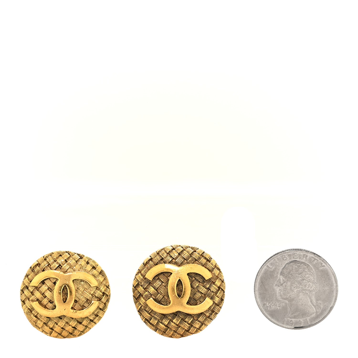 Chanel Metal Quilted Round CC Clip On Earrings Gold 2 of 4