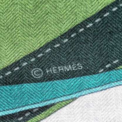 Hermes Cashmere Silk La Promenade Du Matin Shawl 140 Petrole Gris Chine Vert 3 of 7