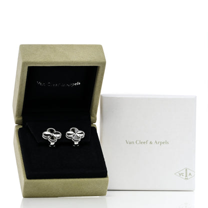 Van Cleef & Arpels 18K White Gold Guilloche Vintage Alhambra Earrings 5 of 5