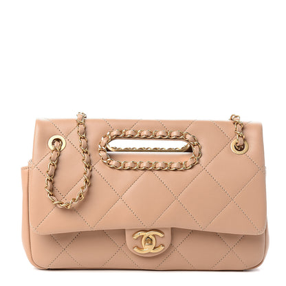 Chanel Lambskin Quilted Medium Chain Clutch Flap Beige 1 of 12