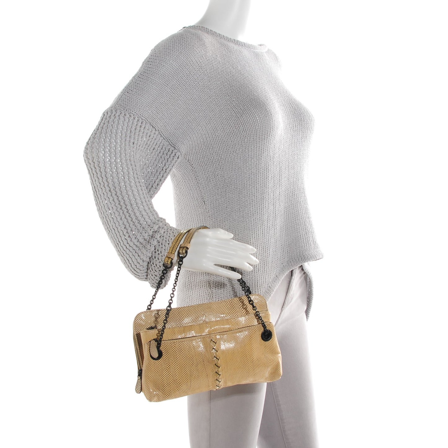 Antique Karung Snakeskin Chain Shoulder Bag Naturale